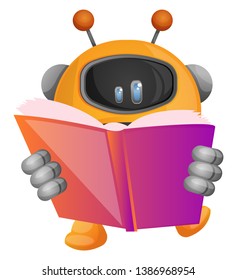 Cartoon robot reading a book illustration vector on white background