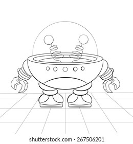 Cartoon robot repair. Coloring book.