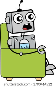 Cartoon Robot sitting on sofa Character Design Illustration