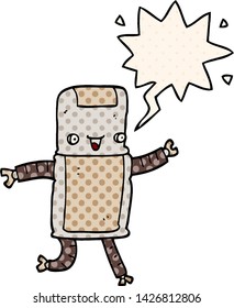 cartoon robot with speech bubble in comic book style