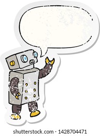 robot de dibujos animados con burbuja de habla angustiado viejo pegatina