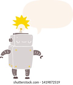 cartoon robot with speech bubble in retro style