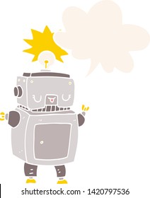cartoon robot with speech bubble in retro style