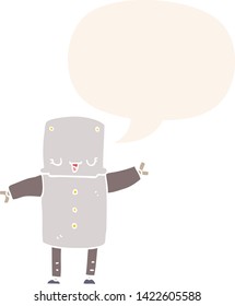 Cartoon-Roboter mit Sprachblase im Retro-Stil