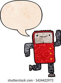 robot de dibujos animados con burbuja de habla en estilo de textura retro