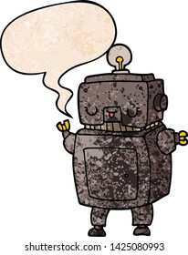 Cartoon-Roboter mit Sprachblase im Retro-Stil