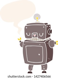 cartoon robot with speech bubble in retro style