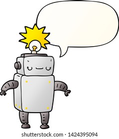 robot de dibujos animados con burbuja de habla en un estilo de gradiente suave