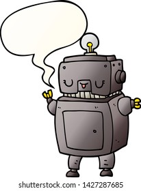 robot de dibujos animados con burbuja de habla en un estilo de gradiente suave