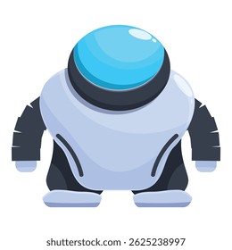 Cartoon robot standing still, with blue head and black arms