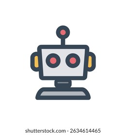 Cartoon robot stands still on white background digital illustration