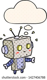 cartoon robot with thought bubble in comic book style