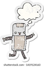 cartoon robot with thought bubble as a distressed worn sticker