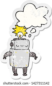 cartoon robot with thought bubble as a distressed worn sticker