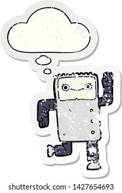 robot de dibujos animados con burbuja mental como pegatina gastada angustiada