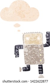 robô de desenho animado com bolha de pensamento no grunge angustiado estilo texturizado retro