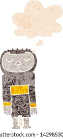 robot de dibujos animados con burbuja de pensamiento de estilo retro grunge angustiado