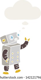 robot de dibujos animados con burbuja de pensamiento en estilo retro