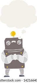 robot de dibujos animados con burbuja de pensamiento en estilo retro