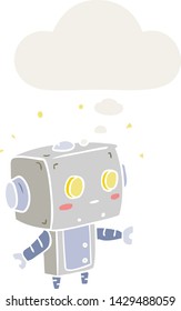 cartoon robot with thought bubble in retro style