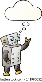 robot de dibujos animados con burbuja de pensamiento en un estilo de gradiente suave