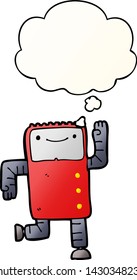 robot de dibujos animados con burbuja de pensamiento en un estilo de gradiente suave