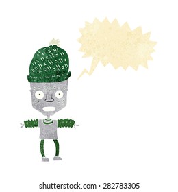 robot de caricatura con sombrero y burbuja de habla