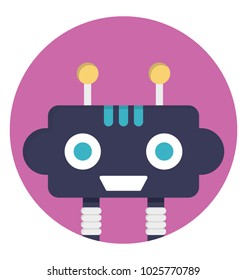 Cartoon robotic character. Artificial intelligence flat icon 