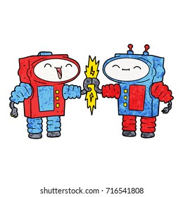 cartoon robots connecting