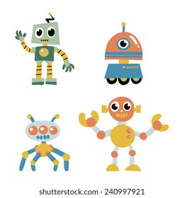 Cartoon Robots Illustration Set