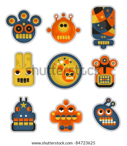 Cartoon robots and monsters faces in color. Vector illustration set #1.