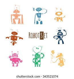 Cartoon robots set. Vector image. 