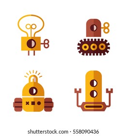 Cartoon Robots vector flat illustration in  modern style for website or print illustration. 