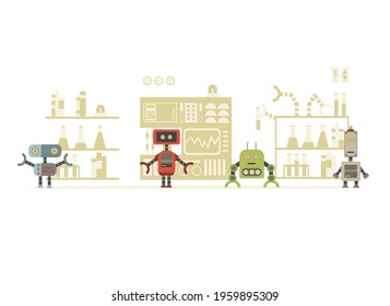 Cartoon robots. Vector illustration of robotics for children.