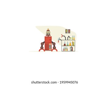 Cartoon robots. Vector illustration of robotics for children.