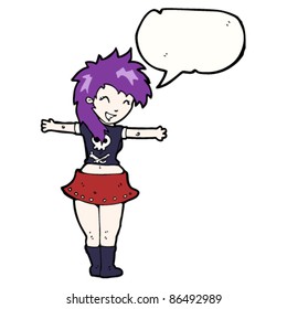 caricatura de rock chick en cráneo tee