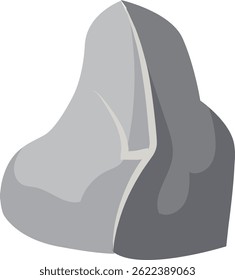 Roca de dibujos animados con una grieta que la divide en dos, creando un efecto de sombra, aislado sobre un fondo blanco, ideal para proyectos educativos o relacionados con la naturaleza