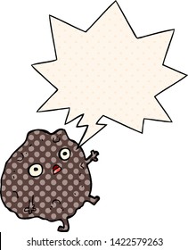 cartoon rock falling with speech bubble in comic book style