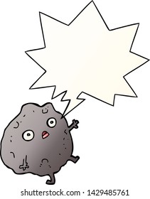 cartoon rock falling with speech bubble in smooth gradient style