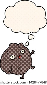 cartoon rock falling with thought bubble in comic book style