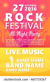 Cartoon Rock festival design template with crowd on back and place for text.