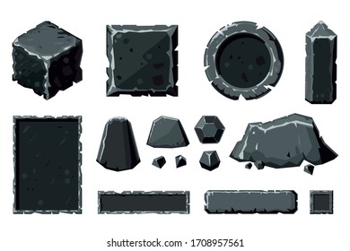 Cartoon rock set. Vector stones icons collection. Game design elements. User interface assets.