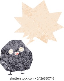 cartoon rock with speech bubble in grunge distressed retro textured style