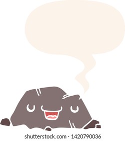cartoon rock with speech bubble in retro style