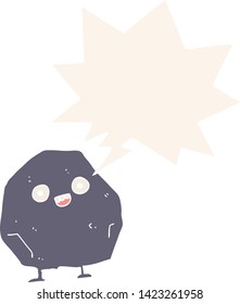 cartoon rock with speech bubble in retro style