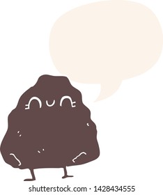 cartoon rock with speech bubble in retro style