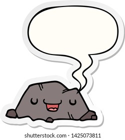 cartoon rock with speech bubble sticker