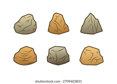 Conjunto de Vector de piedra y roca de dibujos animados perfecto para el activo de diseño de juegos