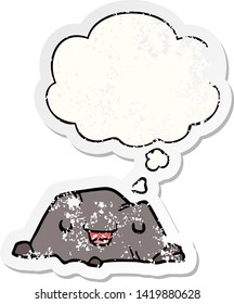 rock de dibujos animados con burbuja de pensamiento como pegatina gastada angustiada