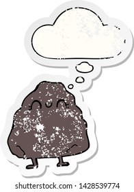 rock de dibujos animados con burbuja de pensamiento como pegatina gastada angustiada